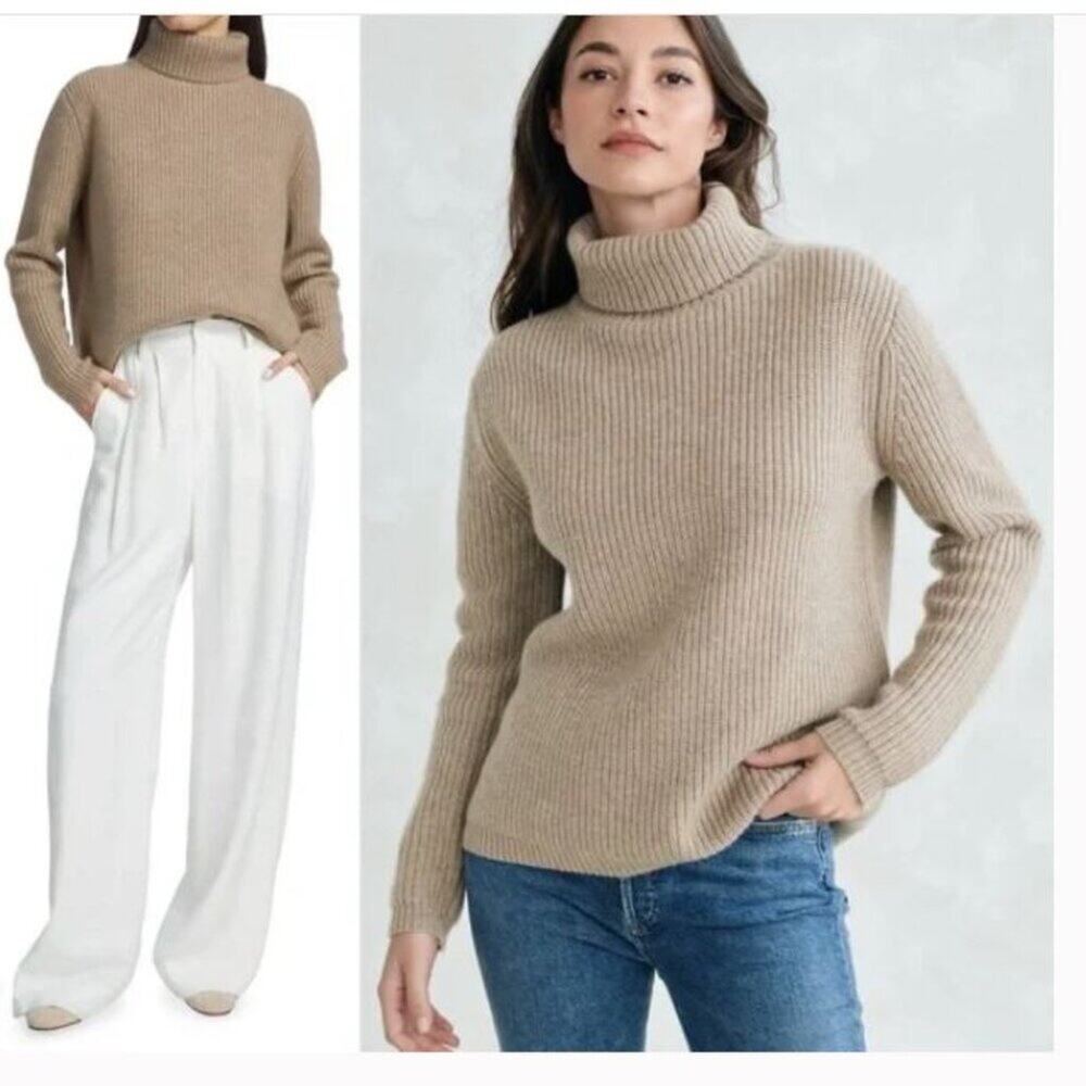 Jenni Kayne Cashmere Turtleneck Sweater Tan  Sz M - Picture 2 of 7